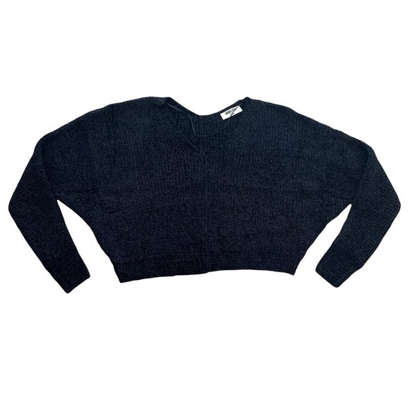 COPY - DOUBLE ZERO BLACK V NECK DROP SHOULDER CHENILLE SWEATER - NWT - SZ: S/M/L - Picture 3 of 11